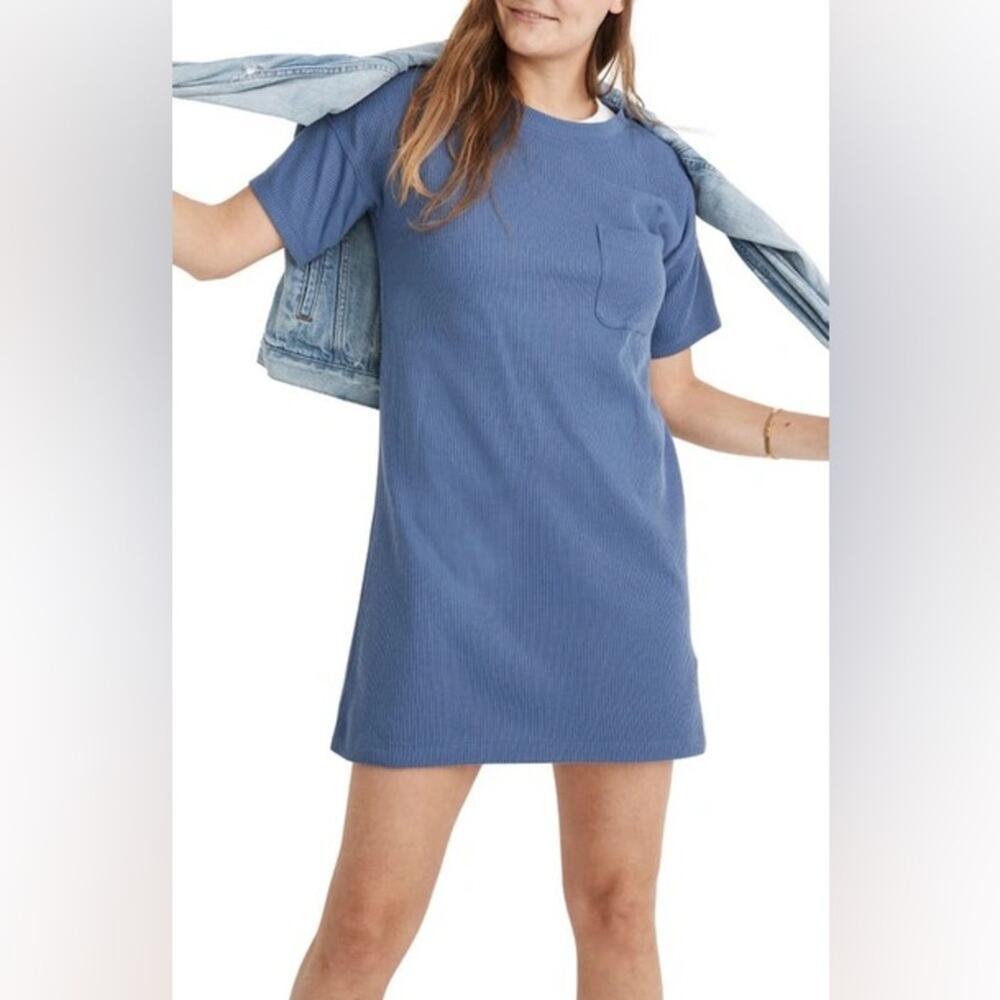 Madewell Ribbed T-shirt Dress Mini Still Ocean Blue Size XS